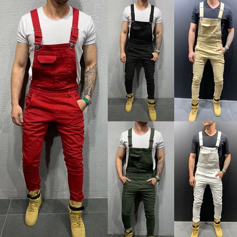 Jeans Denim Latzhose Latzhose Overalls Herren Jumpsuits Cargo Arbeitshose Übergröße Herren Casual Moto Biker Hose_voghion.com