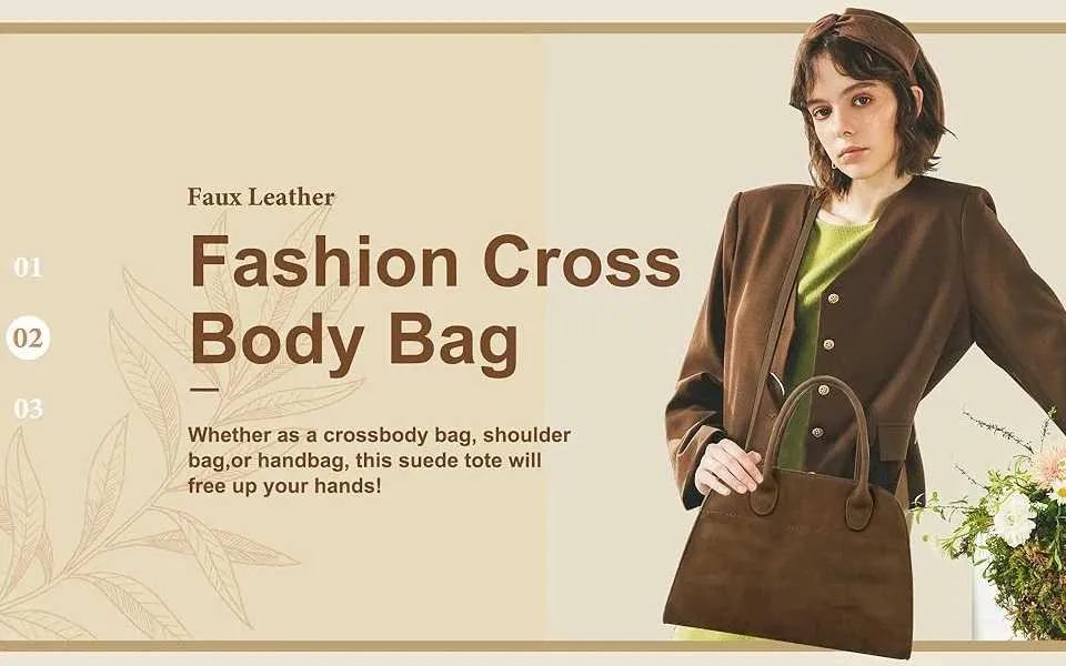 Women Womens Brown Suede Purse Vintage Top Handle BagFashion Shoulder Satchel Bag for Office TravelC241217_voghion.com