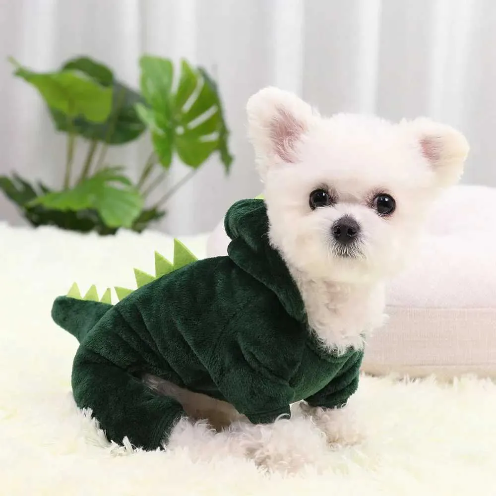 Felpe con cappuccio di dinosauro di Halloween Giacca calda per cani di piccola taglia Costume di Natale per gatti Vestiti per animali domestici per cuccioli Gattino Verde_voghion.com