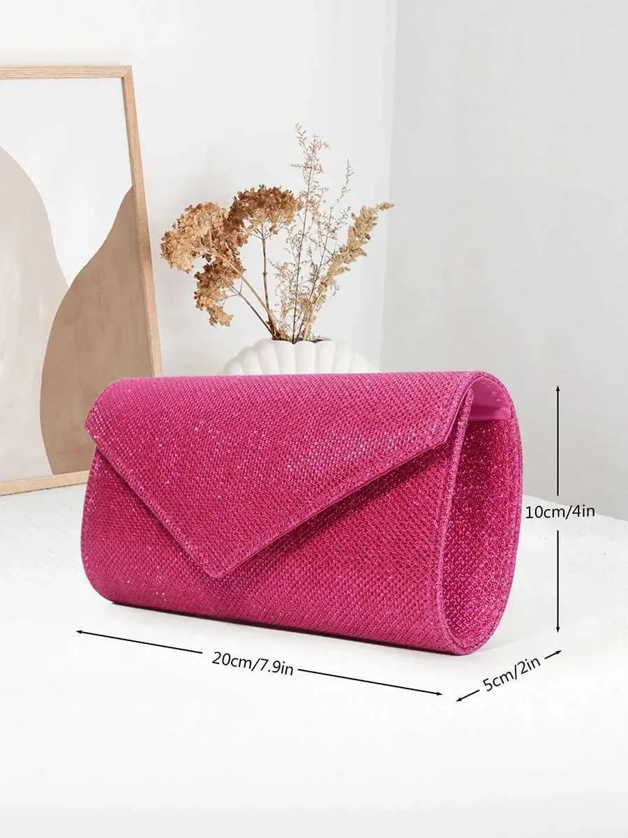Womens envelope evening chain shoulder bag shiny sier long wallet womens wedding party clutch mini handbag Y241019_voghion.com