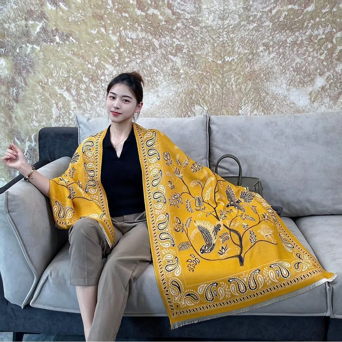 Sciarpa da donna in misto cashmere, sciarpa, pashmina, sciarpe con stampa, scialle classico con nappe e stole, sciarpe invernali calde_voghion.com
