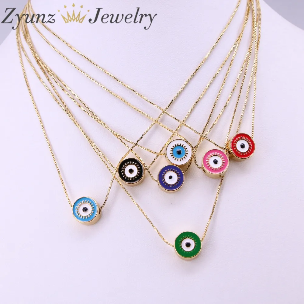 Collane con ciondolo colorato smalto moneta rotonda occhio gioielli turchi collana di perline portafortuna carino catena oro_voghion.com
