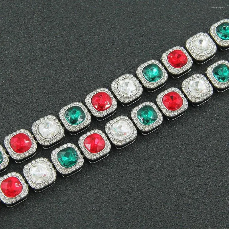 Chains Hip Hop Square Colorful Rhinestones CZ Tennis Chain Choker Necklace Male Femalebling Punk Bracelet Jewlery Couple_voghion.com