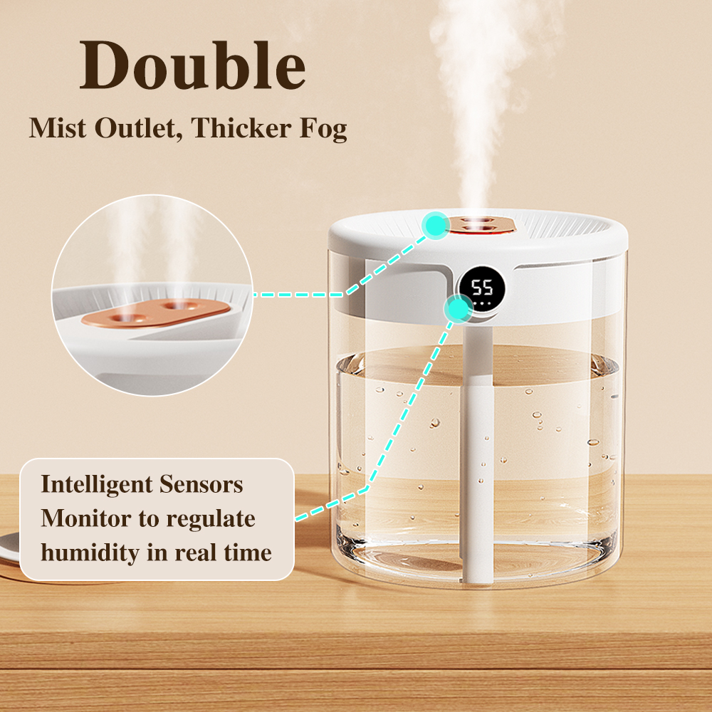 H2o légnedvesítő 2L nagy kapacitású dupla fúvókával LCD páratartalom kijelzővel aroma illóolaj diffúzor otthoni hordozható USB-hez_voghion.com