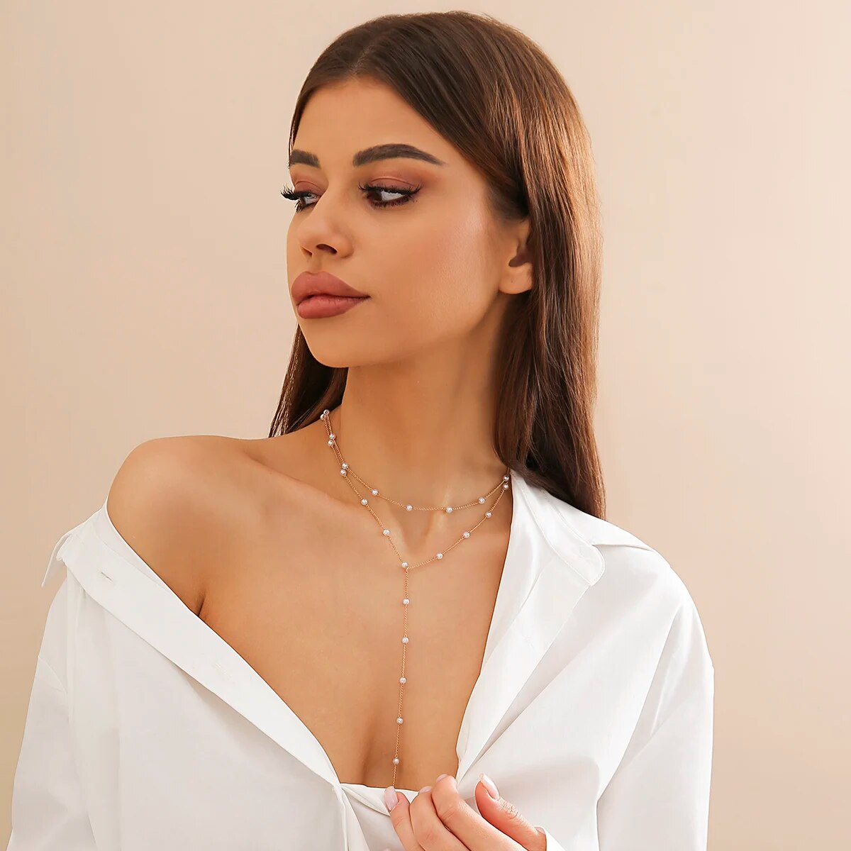 IngeSight.Z Vintage Doppio strato Perla Lunga Collana Girocollo per Donna Punk Oro Colore Catena Petto_voghion.com