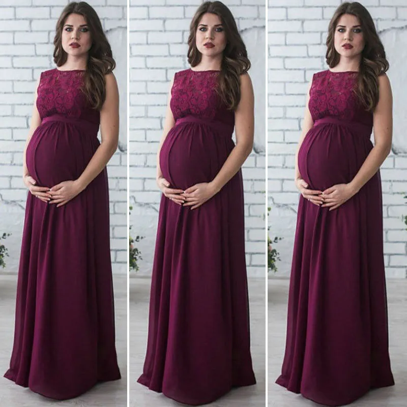Robes de maternité femmes enceintes robe de douche de bébé accessoires de photographie vêtements de grossesse dentelle robe Maxi pour Po Shoot_voghion.com