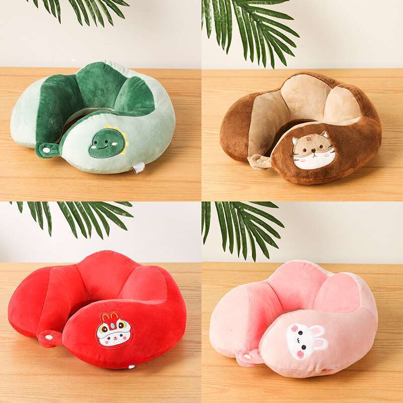 Almohada para el cuello con estampados de dinosaurio verde de dibujos animados en forma de U de camello para la oficina, para proteger la siesta, para viajes, aviones_voghion.com