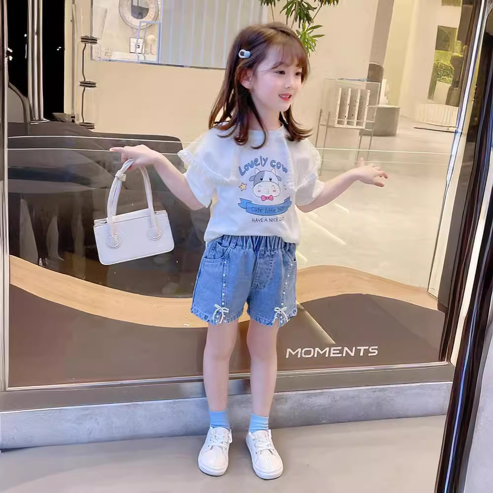 Mother & Kids Girls jeans 2024 new style children's pants summer beaded fashion hot pants Korean version thin pants children's shorts_voghion.com