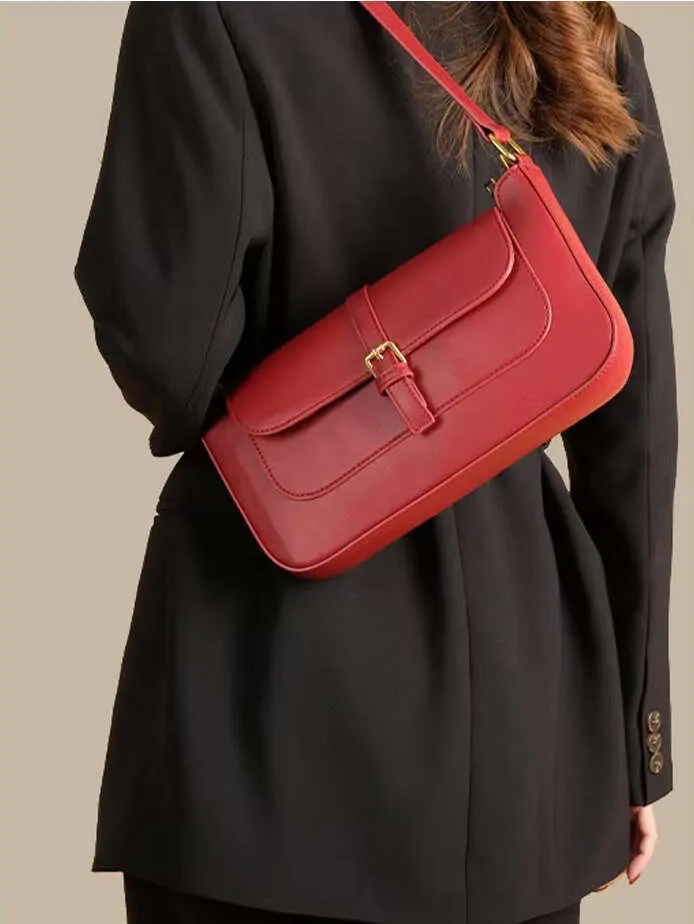 Rote Leder Schulter Mode Handtaschen Für Frauen 2024 Designer Kleine Weibliche Taschen Damen Geldbörse_voghion.com
