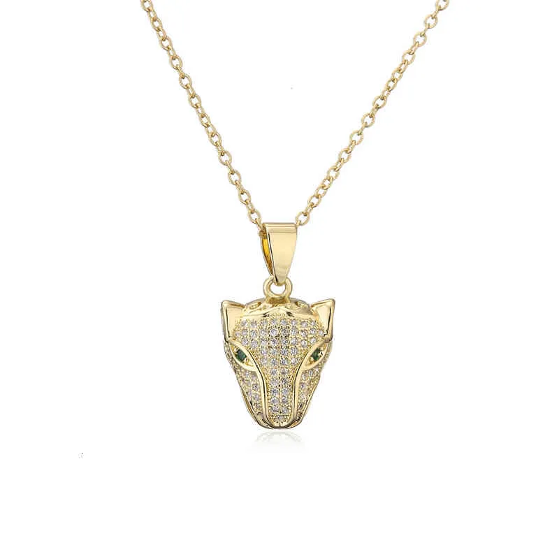 Leopard Head Pendant Necklace Gold Plated Cubic Zirconia Jewelry_voghion.com