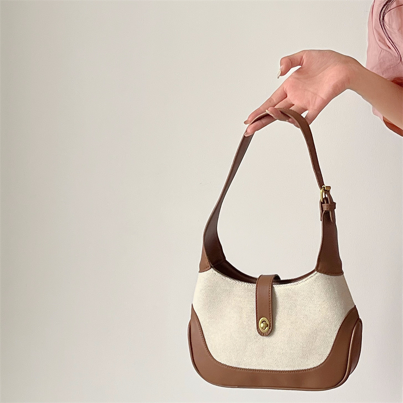 Sac à main en toile pour femmes, épissure unique, tendance française, sac à bandoulière et sous les bras, couleur contrastée, nouvelle collection été 2024_voghion.com
