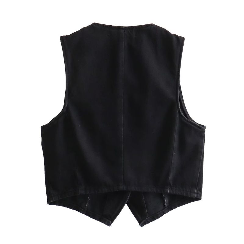 Damenbekleidung Ärmellose Weste hoch taillierter Brustrock Denim zweiteiliger Anzug_voghion.com