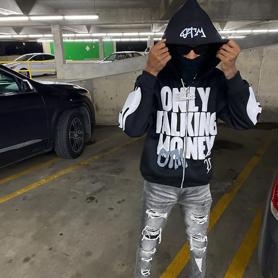 New designer fashion Y2K Flame letter print street casual trend cardigan coat men's and women's loose hoodie Size M-2XL_voghion.com