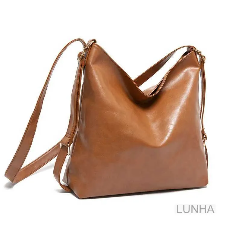 Damen-Rucksack 2-in-1, modisch, Retro, geöltes Wachs-PU-Leder, Schultertasche mit großem Fassungsvermögen, Crossbody-Tasche, einfarbig, britisch_voghion.com