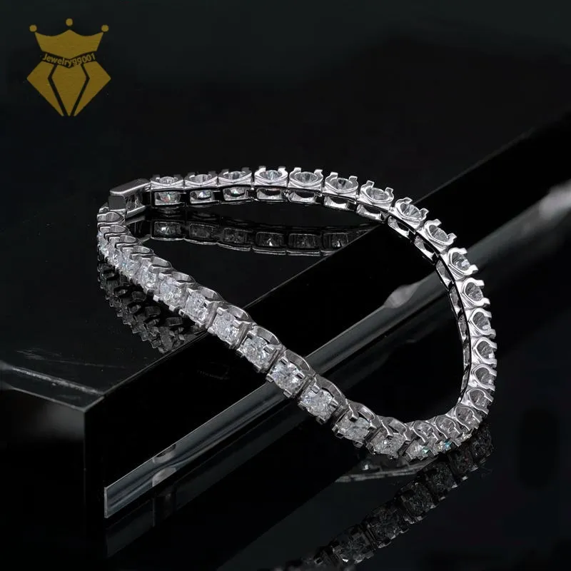 Hip Hop Iced Out Sier Moissanite Tenniskette Armband 3mm 4mm 5mm VVS Weiß Rund Dia Bg Schmuck Männer und Frauen_voghion.com