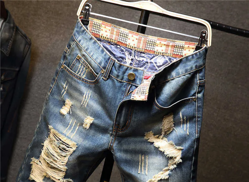 Men Vintage Ripped Bermudas Jeans Short Summer Streetwear Hip Hop Male Casual Holes Straight Denim Shorts Plus Size 40_voghion.com