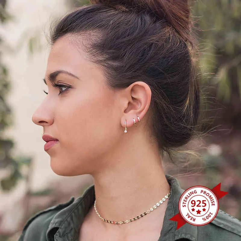 Sterling Sier Ear Buckle Dainty Minimalist Dangling Cz Hie Hoop Earrings Crescent For Women_voghion.com