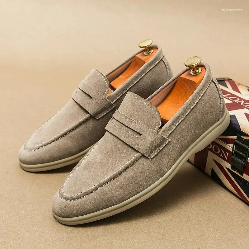 Scarpe Casual Slip-On Tacco Basso Mocassini Nubuc Pelle Scamosciata Comode Morbide Suola Uomo Classici Retro Mocassini_voghion.com