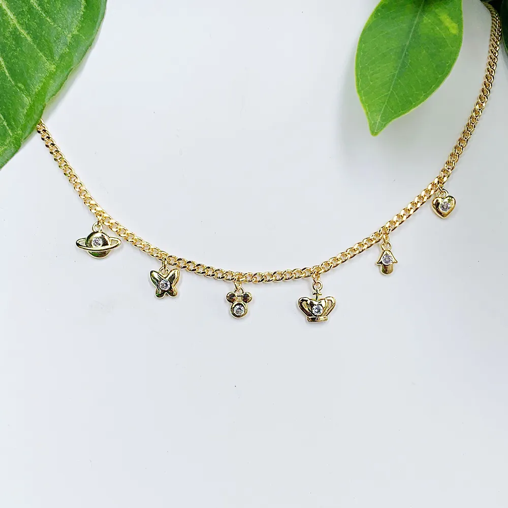 Catene Carino Stile diverso Mini CZ Micro Inserto Ciondolo placcato oro Ottone Collana a catena di Cuba Adatto per_voghion.com