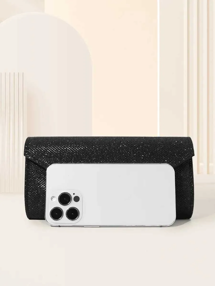 Womens envelope evening chain shoulder bag shiny sier long wallet womens wedding party clutch mini handbag Y241019_voghion.com