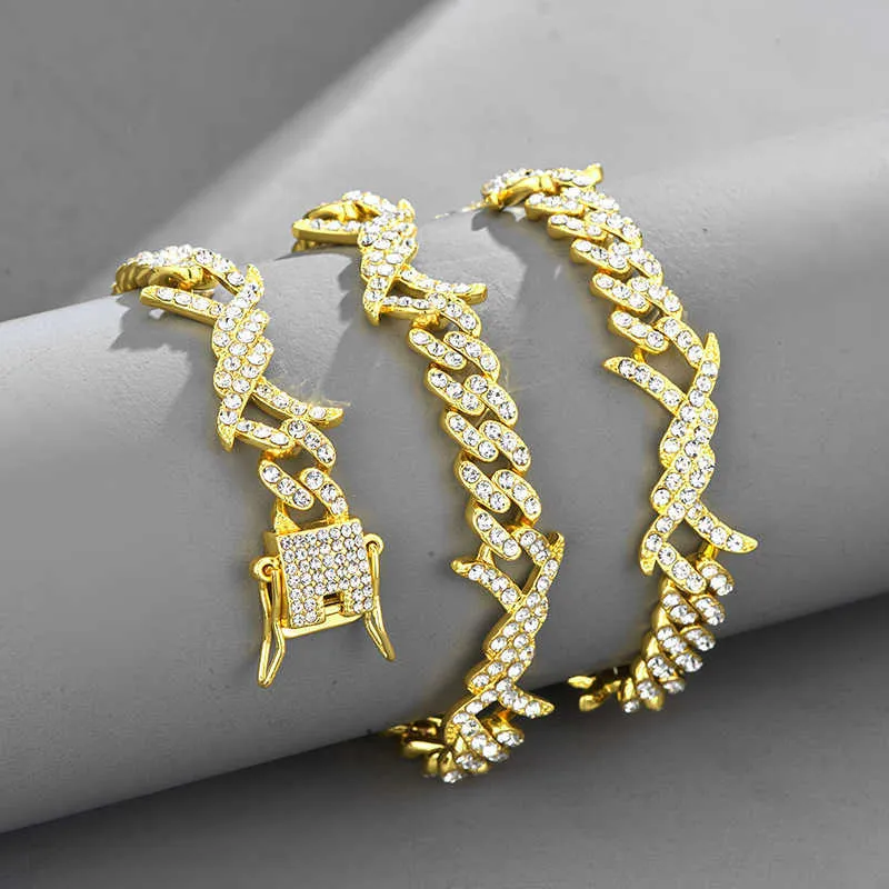 Thorns Flames Diamonds Chains Cross-border Hip-hop Trendy Mens Cuban Chain_voghion.com