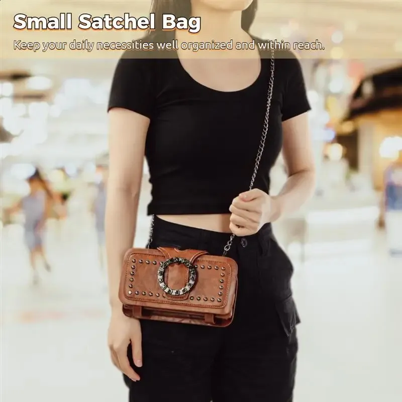 Borsa a tracolla quadrata con pochette, piccola borsa per cellulare, borsa a mano in PU per donna con tracolla a catena 240830_voghion.com