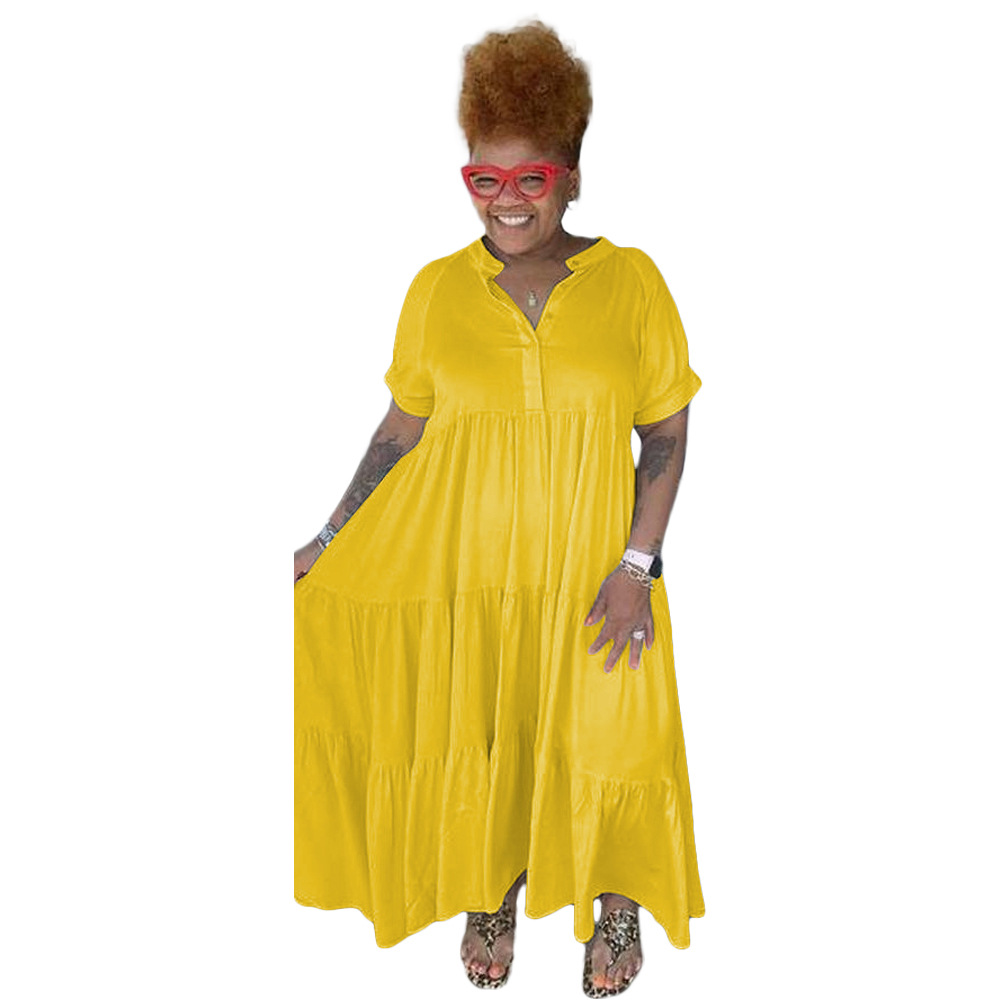 Abito con risvolto casual con bottoni alla moda da donna taglie forti_voghion.com