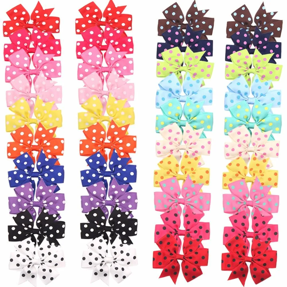 40 stuks (20 paar) Peuters Babymeisjes Polka Dot Grosgrain Lint Strikken Alligator Haarspeldjes Accessoires_voghion.com
