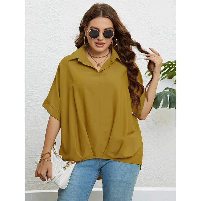 Topuri pentru femei, cu decolteu în V, slim fit și mâneci în cinci puncte, mărimi mari_voghion.com