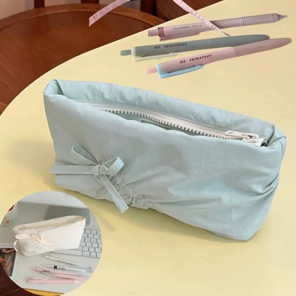 Bow Cosmetic Portable Zipper Makeup Travel Organizer Sweet Bowknot Pencil Case School Supplies Stationery Storage Bag_voghion.com