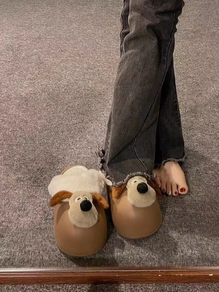 Cartoon Hond Afneembare Waterdichte Winter Leuke Warme Katoenen Pantoffels voor Vrouwen_voghion.com