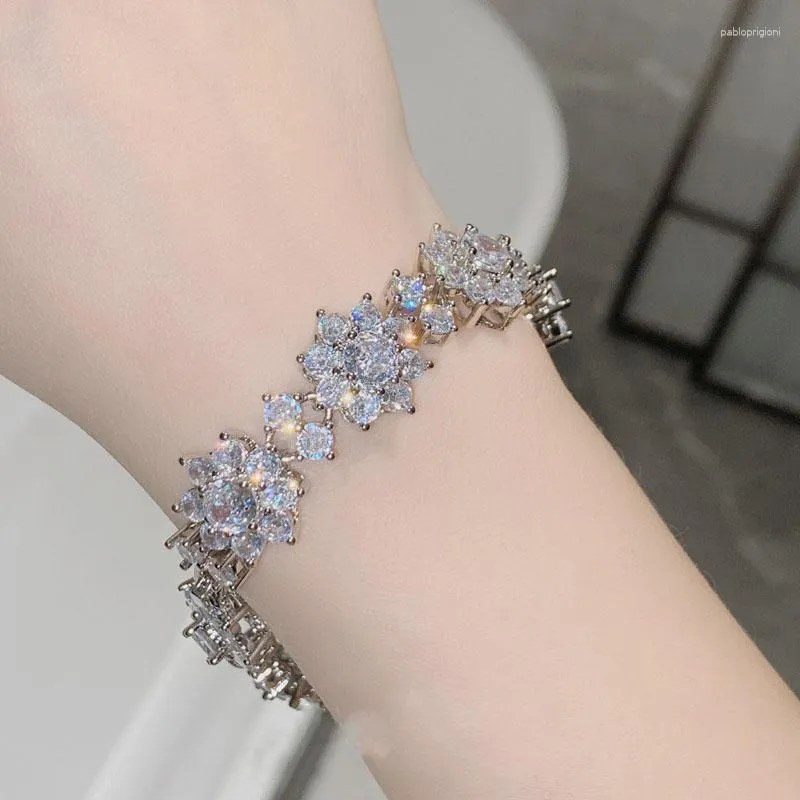 Link Bracelets White Zircon Suower For Women Jewelry Accessories Elegant Korean Fashion Vintage Wedding Bridesmaid Gift_ipsvogv.com