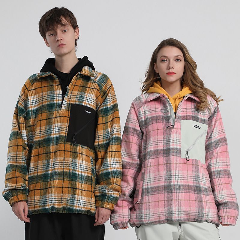 New winter wear men's snowboard double board warm plaid shirt women's ski hoodie couple_voghion.com