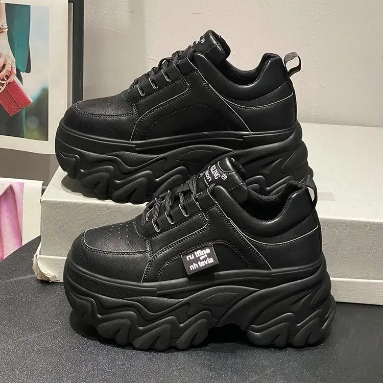 Sneakers platform donna bianco e nero scarpe primavera autunno_voghion.com