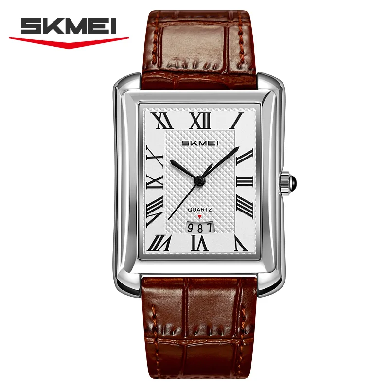 Men's Square Quartz Watch With Calendar And Leather Strap_voghion.com