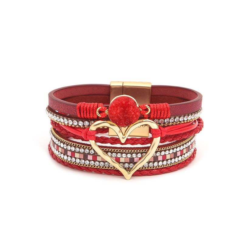 Bohemian Multi-layer Leather Handwoven Gold Big Love Ladies Bracelet_voghion.com