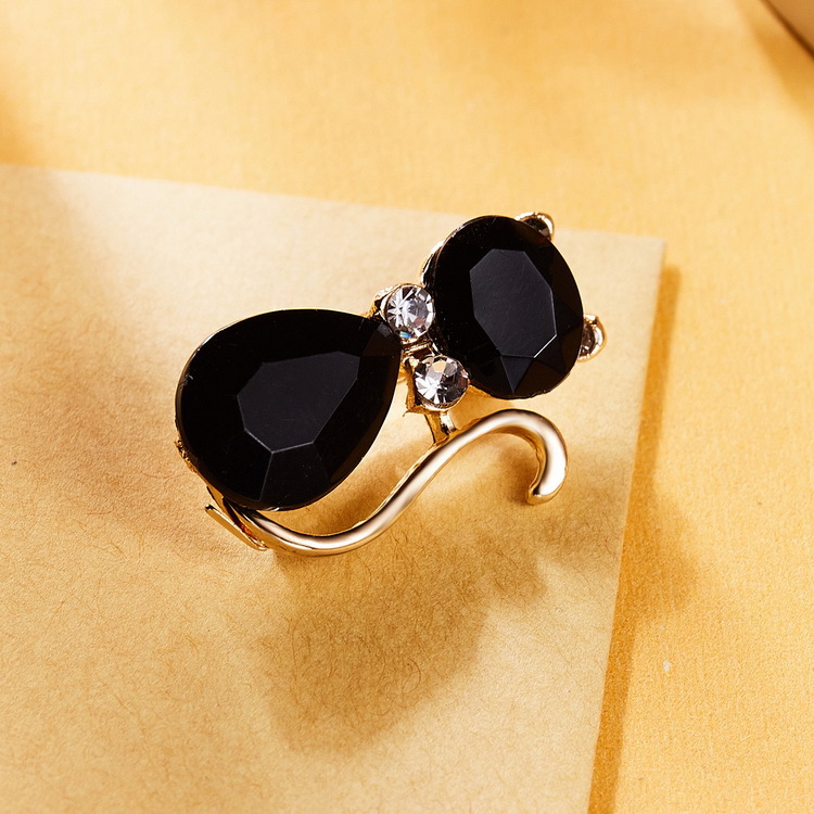 Spilla a forma di gatto con simpatico intarsio di diamanti dalla personalità, fiore sul petto con strass in lega alla moda e versatile_voghion.com