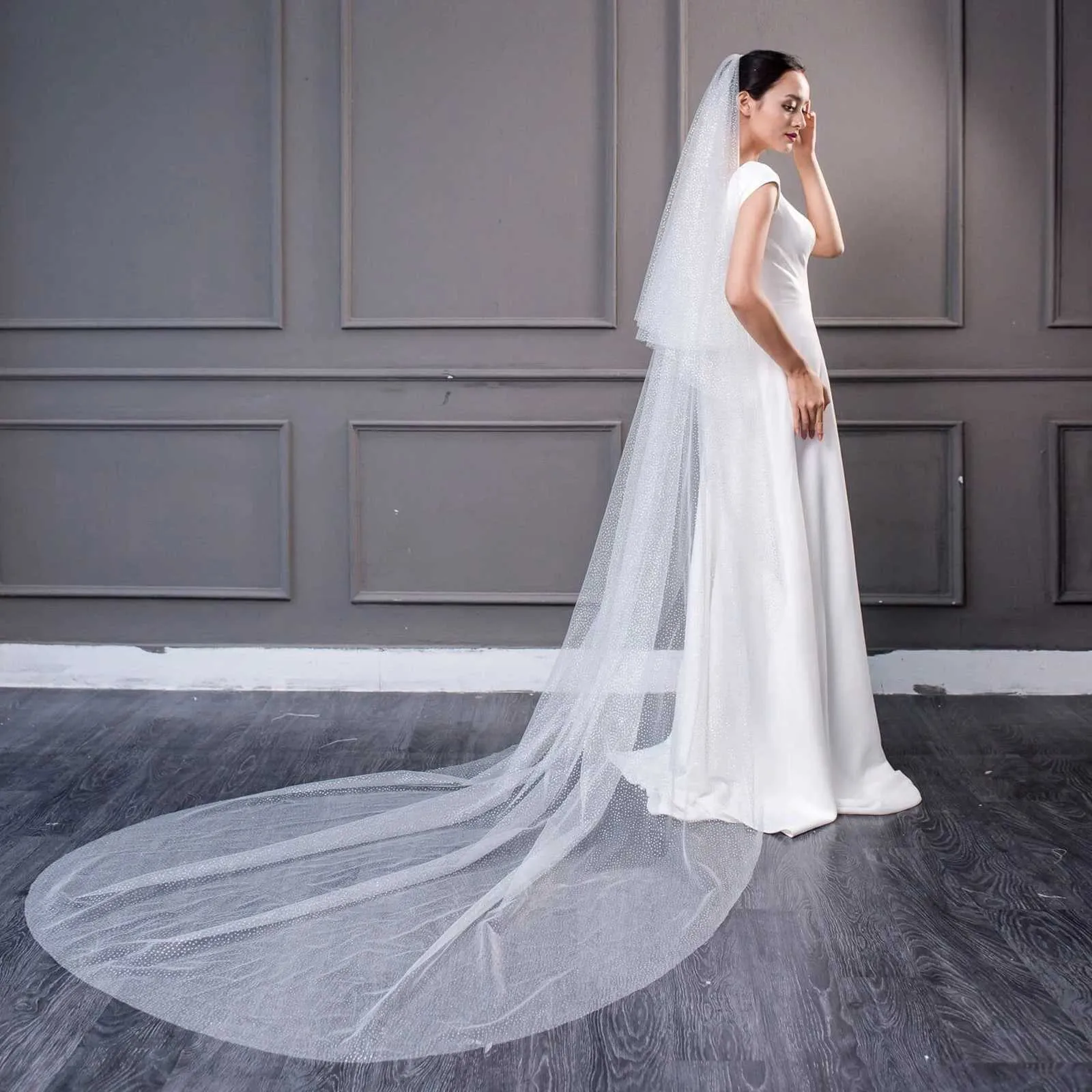 Bijoux de cheveux V97 Voile de mariée élégant à 2 niveaux avec bord en ruban blusher, couverture en tulle souple pour le visage et le mariage_voghion.com