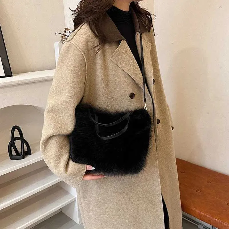 Designer Bag Artificial fur bucket plush design womens handbag soft winter cross body shoulder bag Bolsa Feminina 2025_voghion.com