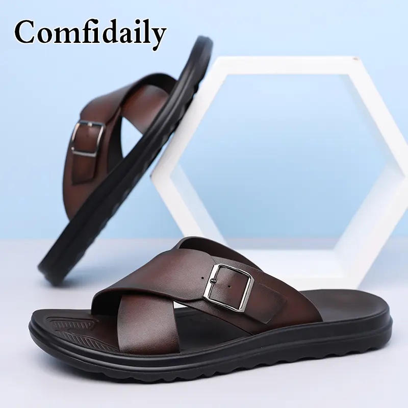 Leren heren slippers voor strand en casual gebruik_voghion.com
