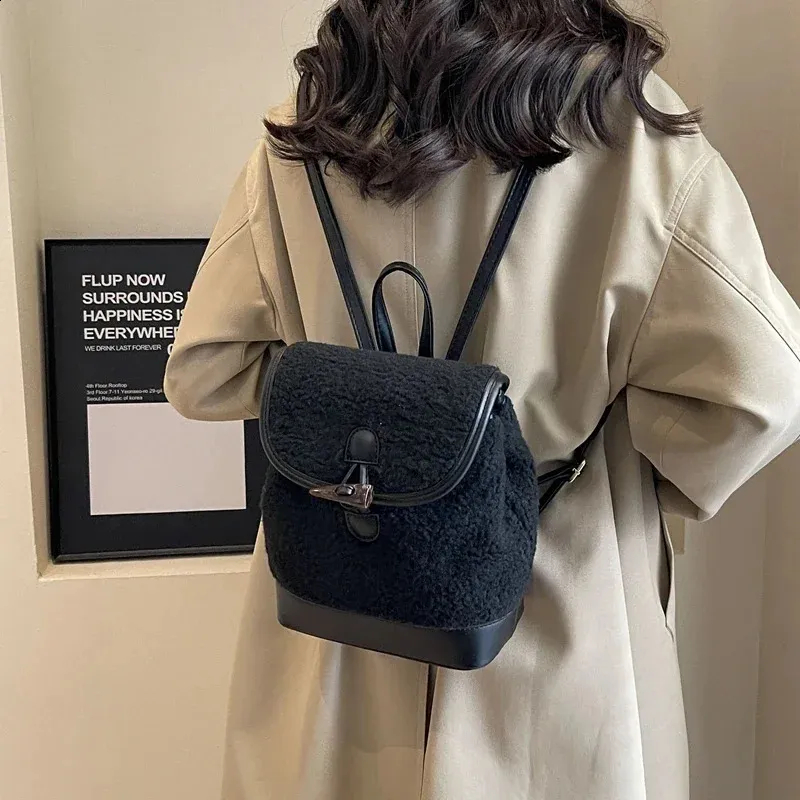 Winter Warm Lamb Wool Women Backpack Fashion er Plush Handbag Anti Theft Backbag Lady Casual Shoulder Crossbody Bag_voghion.com