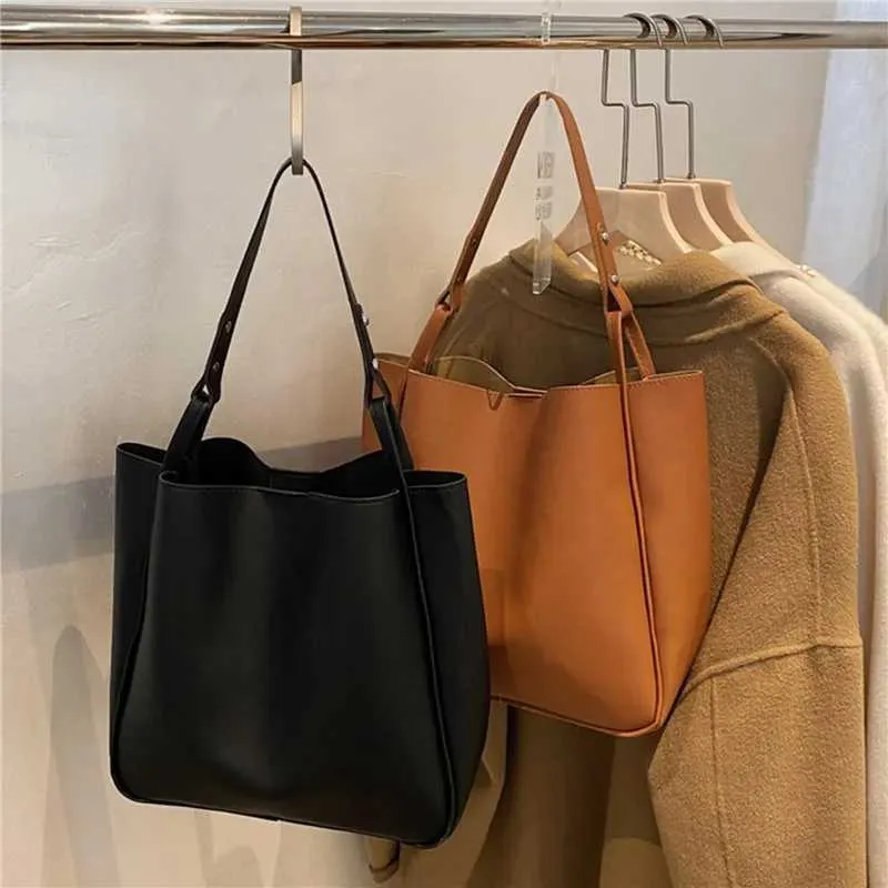 Bucket Shoulder Bag For Women Large Capacity Solid Colour Handbag_voghion.com