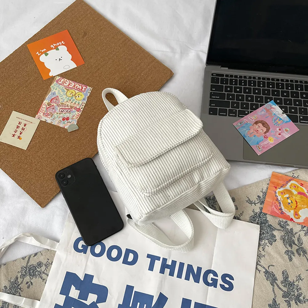 Fashion Women Mini Backpack Corduroy Solid Small Backpacks Simple Retro Casual Student Girls Bookbags Travel Pack_voghion.com