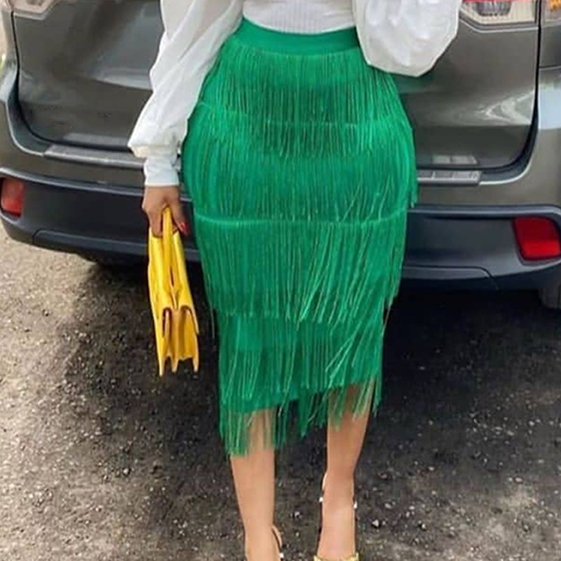 High-waisted spliced ​​fringe skirt, slim hip-hugging skirt, party pencil skirt, plus size women's skirt, skirt