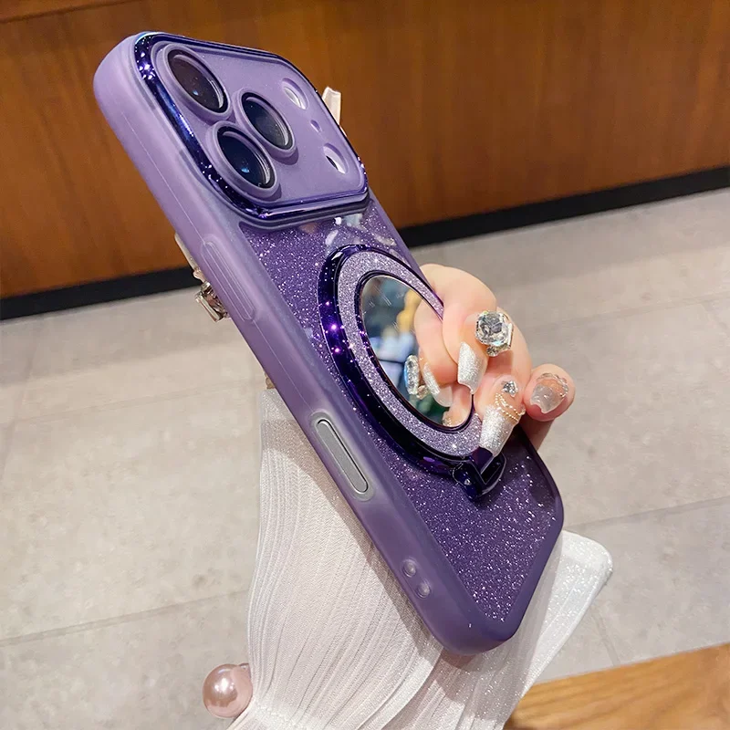 Luxury Glitter Phone Case With Magnetic Mirror Bracket And Film_voghion.com