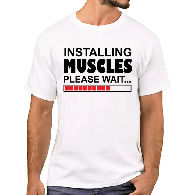 TEEHUB Nei Ukënnegung Intalg Mucle Pleae Wait Witzeg Männer Buschtawendréck T-Shirt Kuerzärmlech T-Shirt Hipter Cool Deign_voghion.com