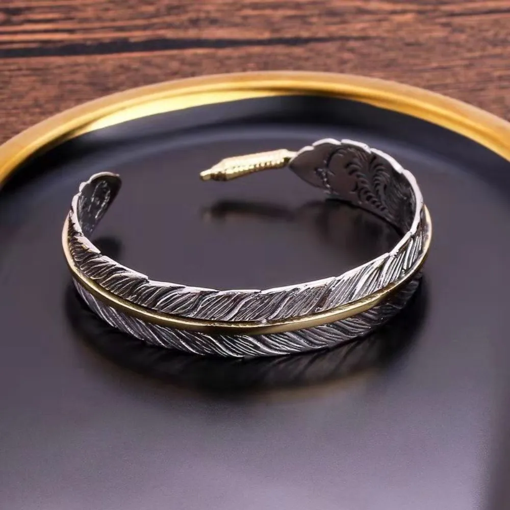 Vintage Feather Cuff Bangle Open Bracelet For Men And Women_voghion.com