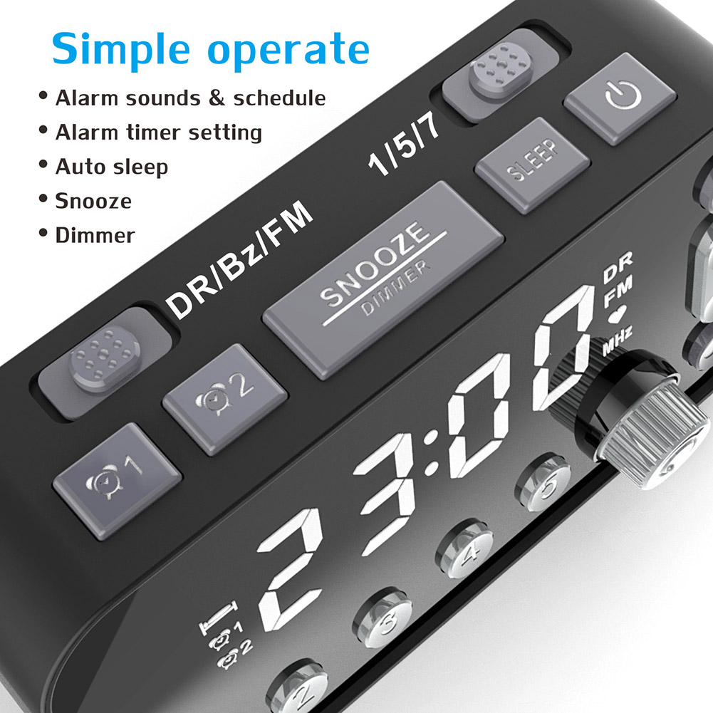 FM Radio LED Digital Wecker Snooze Hellegkeet Verstellbar Dësch Auer Bett Auer Duebel USB Opluedbar Auer_voghion.com