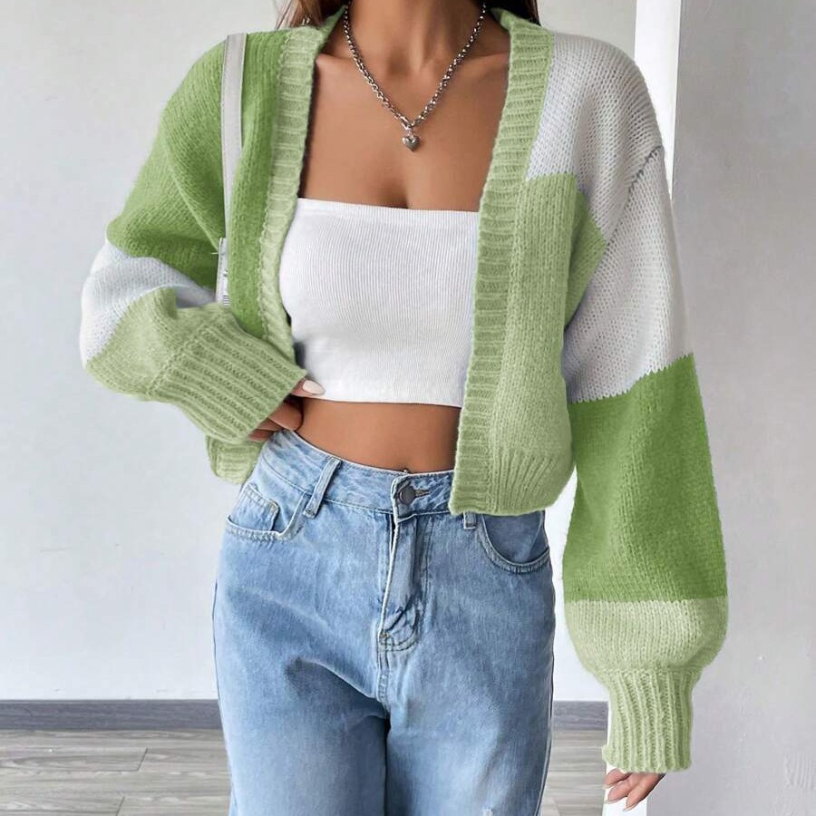 Women's Colorblock Striped Knit Cardigan Sweater - Casual Retro Long Sleeve Open Front Coat For Women