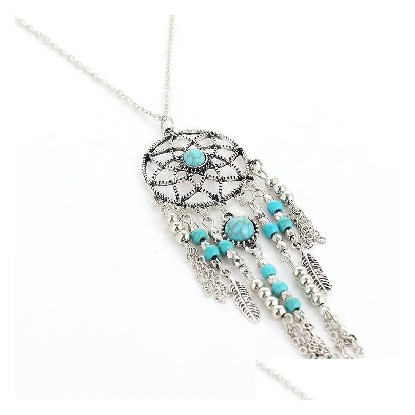 Collane acchiappasogni, ciondolo turchese acchiappasogni, collana a catena lunga, gioielli Bohemia Drop Delivery Nec Dhor3_voghion.com
